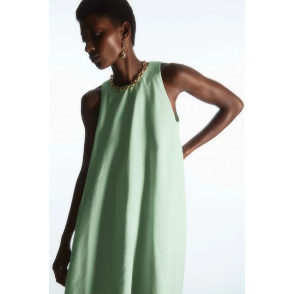 COS RACER-NECK MIDI DRESS BLACK GREEN SIZE 2 - Picture 4 of 10